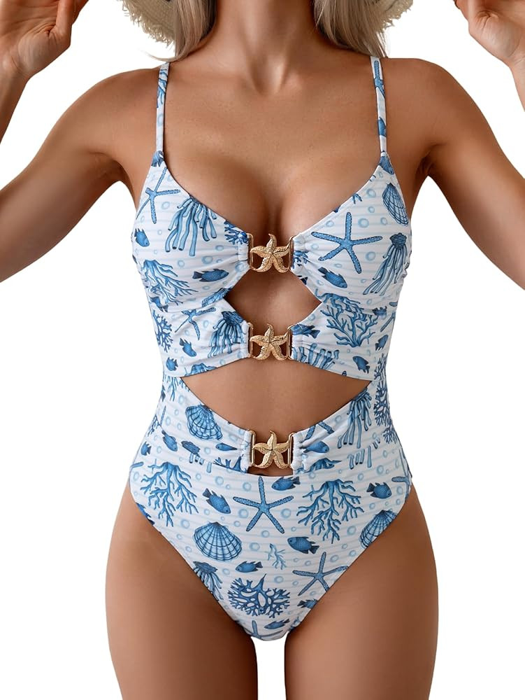 Eomenie Sexy One Piece Swimsuit for Women Cutout Monokini Bathing Suit Starfish Beach Resort Swim... | Amazon (US)