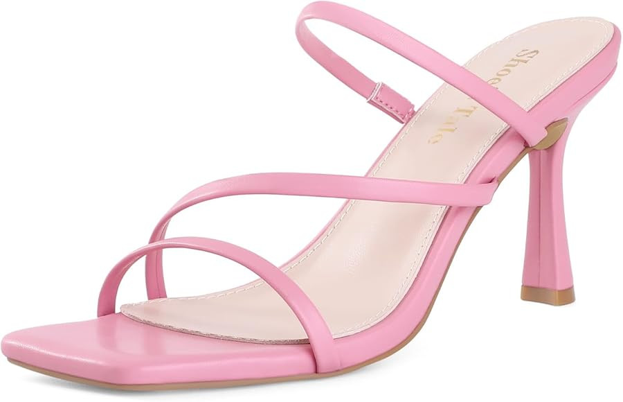 Shoe'N Tale Strappy Kitten Heels For Women Stiletto Mules Square Open Toe Slip On Sandals | Amazon (US)