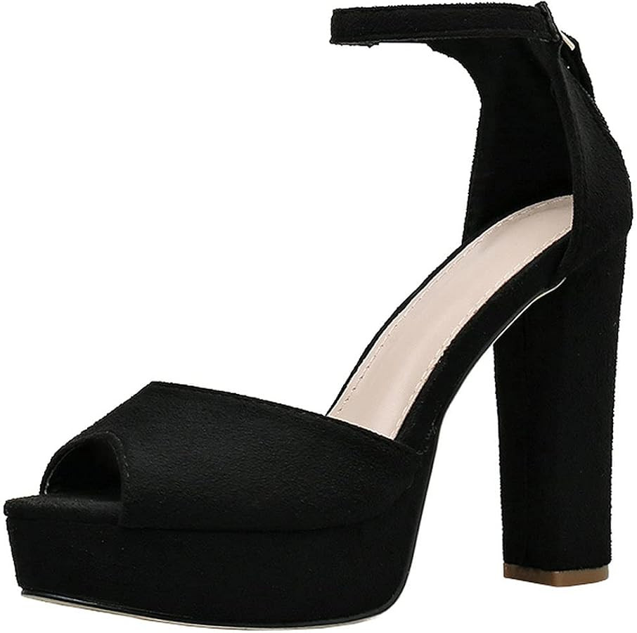 Agodor Women's Peep Toe Ankle Strap Sandals Sexy High Heels Chunky Platform Heels Shoes | Amazon (US)