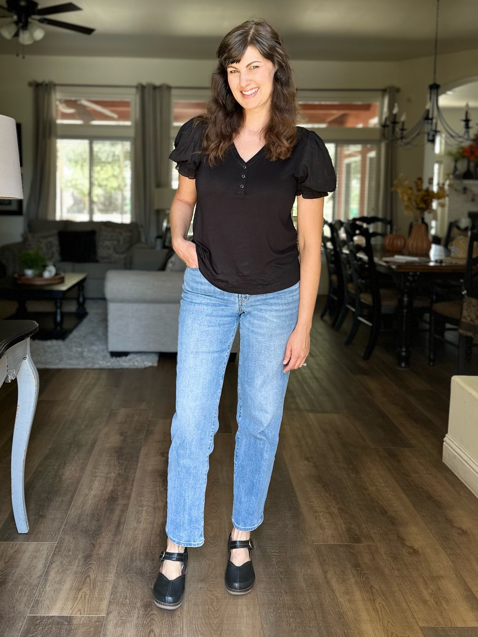 A classic black outfit elevated with puffy sleeves. This black knit top will add pizzazz to any wardrobe this fall season. It’s no secret. I have expensive feet with high arches. These shoes are so comfortable and add dressy element.