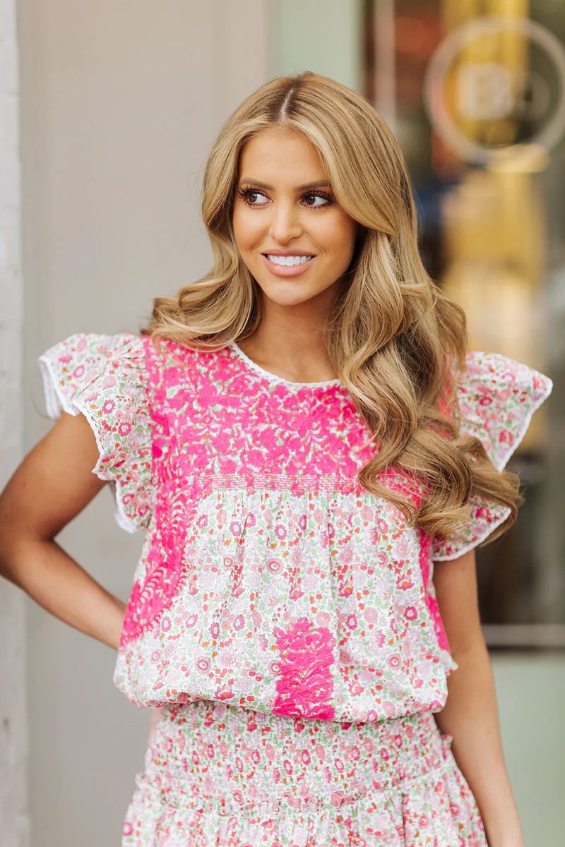 The Meagan Ruffle Sleeve Top - Pink Floral | The Impeccable Pig