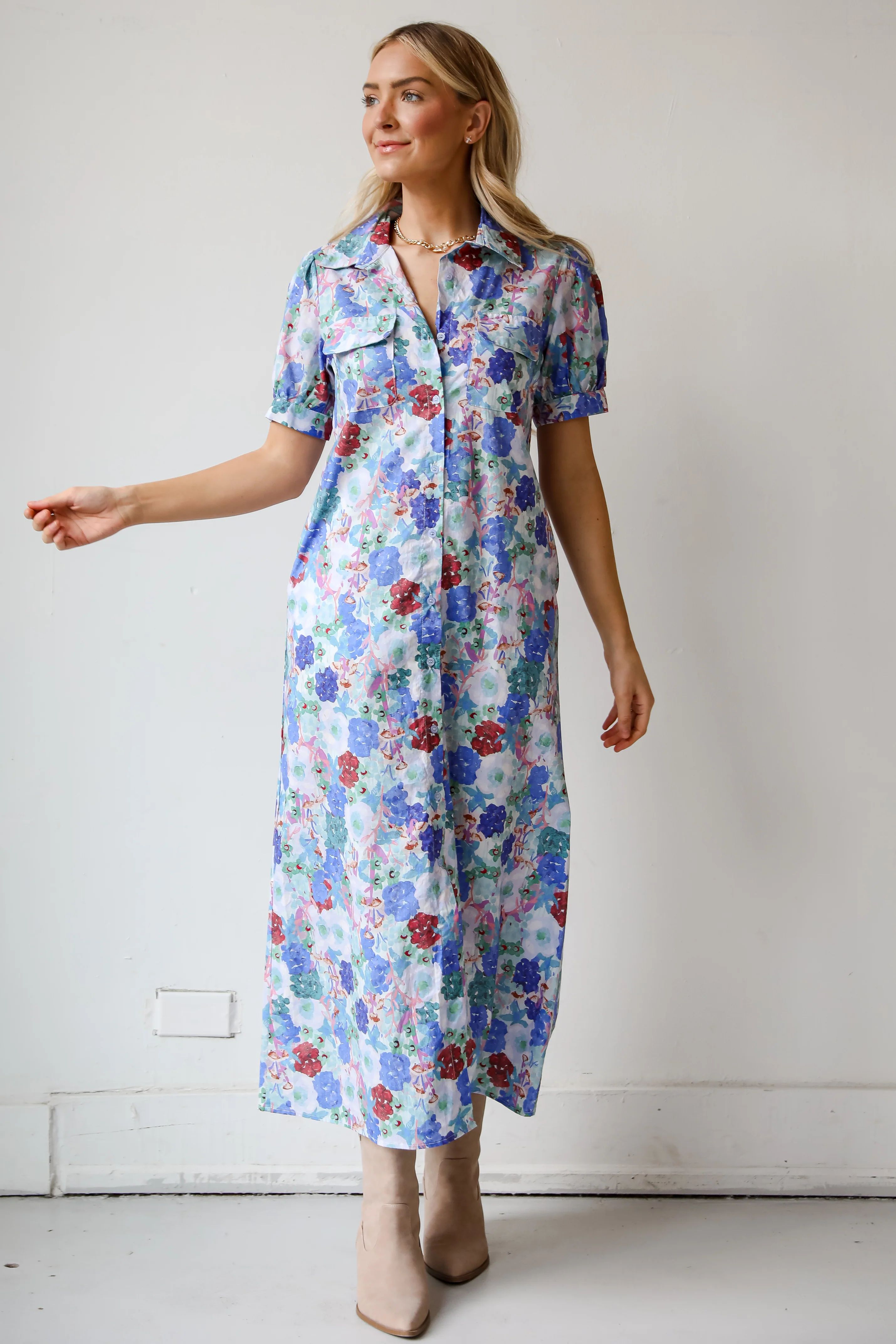 Favorite RSVP Blue Floral Maxi Dress | Dress Up