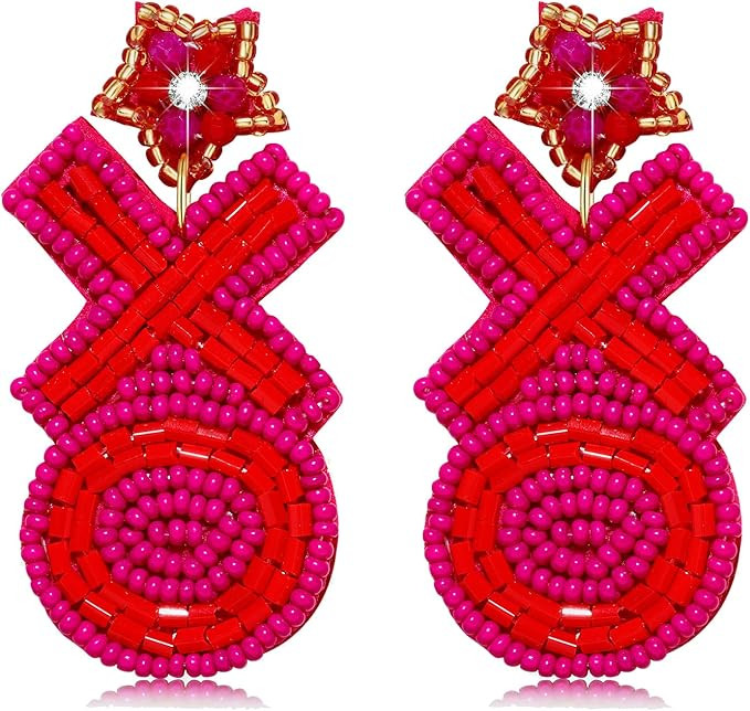 CEALXHENY Beaded Drop Earrings Handmade Seed Bead Heart Hoop Dangle Earrings Bohemia Statement Ea... | Amazon (US)