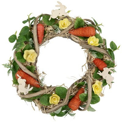 Northlight Bunnies and Carrots Small Artificial Easter Twig Wreath - 12" | Target