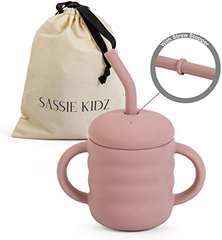 Cute 2-1 Silicone Straw Sippy Cup with Stopper - 5.4 OZ Spill-proof Sippy Cups for Baby 6+ Months... | Amazon (US)