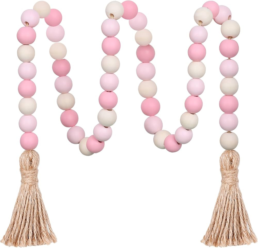 Meplait Wood Bead Garland,39in Farmhouse Beads with Tassels Boho Beads for Tiered Tray Decorative... | Amazon (US)