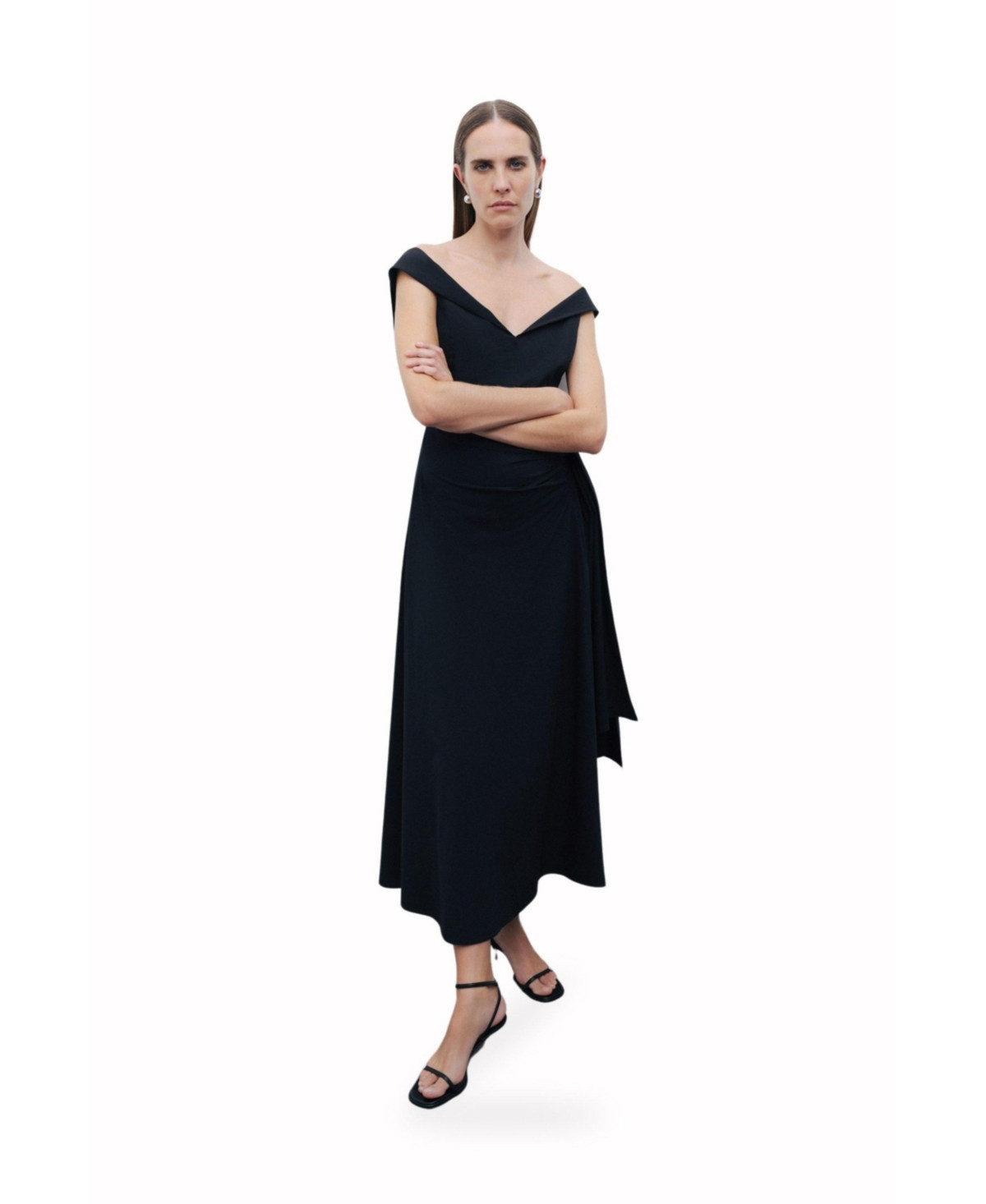 Nocturne Women's Tie Detail Midi Dress - Black | Macy's