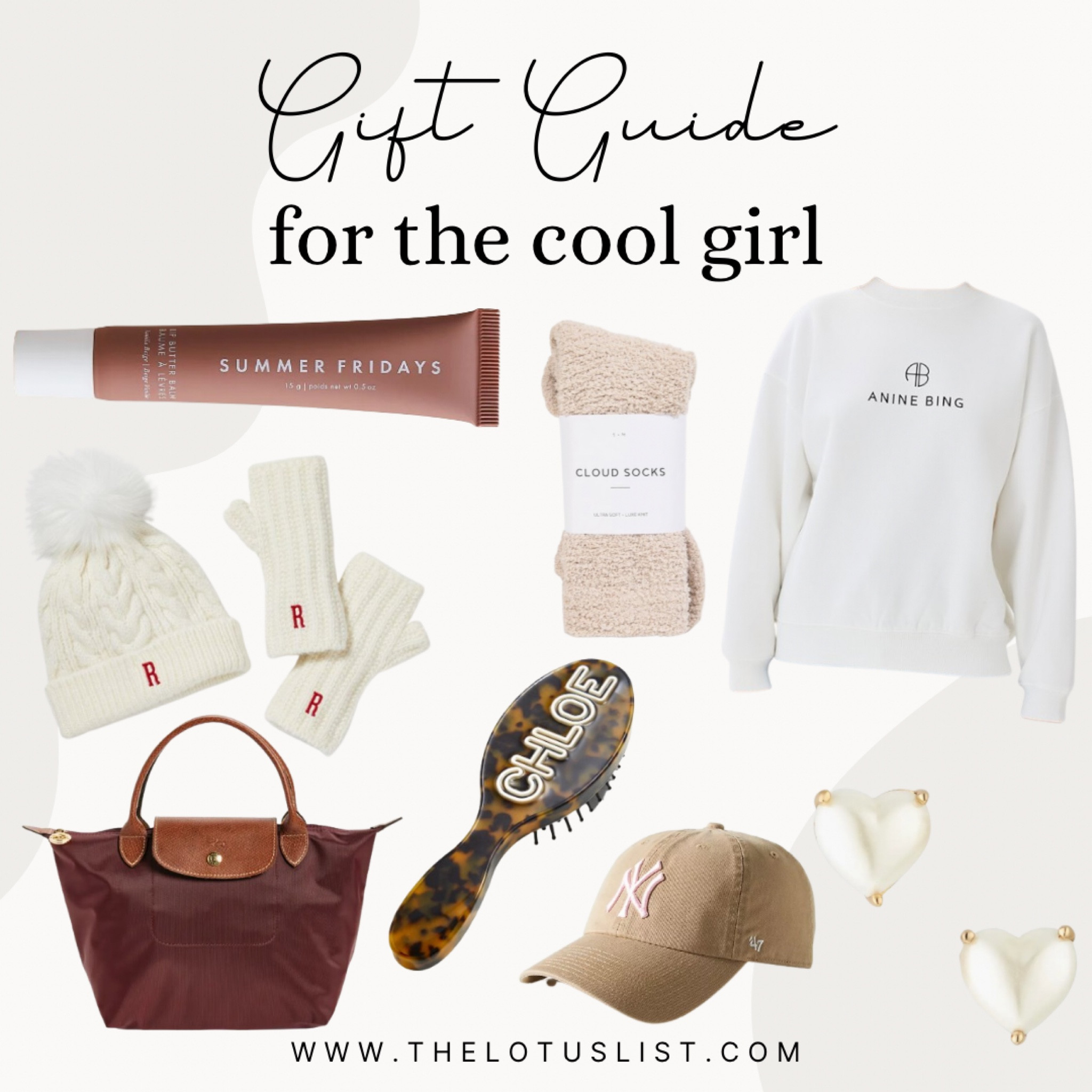 Gift Guide: For The Cool Girl

Ltkfindsunder100 / ltkfindsunder50 / LTKitbag / LTKbeauty / cool girl / cool girl gifts / cool girl gift guide / the cool girl / that girl / that girl gifts / that girl gift guide / longchamp / longchamp bag / hat / baseball hat / baseball cap / beanie / gloves / hairbrush / tortoise shell hairbrush / Kate spade earrings / earrings / stud earrings / cloud socks / neutral / neutrals / gifts / Christmas gifts / gift guide / gift guides / anine bing / anine bing sweatshirt 

#LTKSeasonal #LTKGiftGuide #LTKHoliday