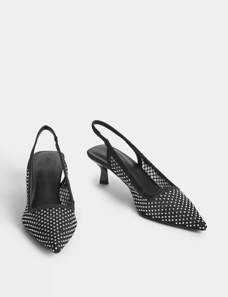 Sparkle Kitten Heel Pointed Slingback Shoes | Marks & Spencer (UK)