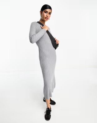 & Other Stories flared ribbed knitted midi dress in grey | ASOS (Global)