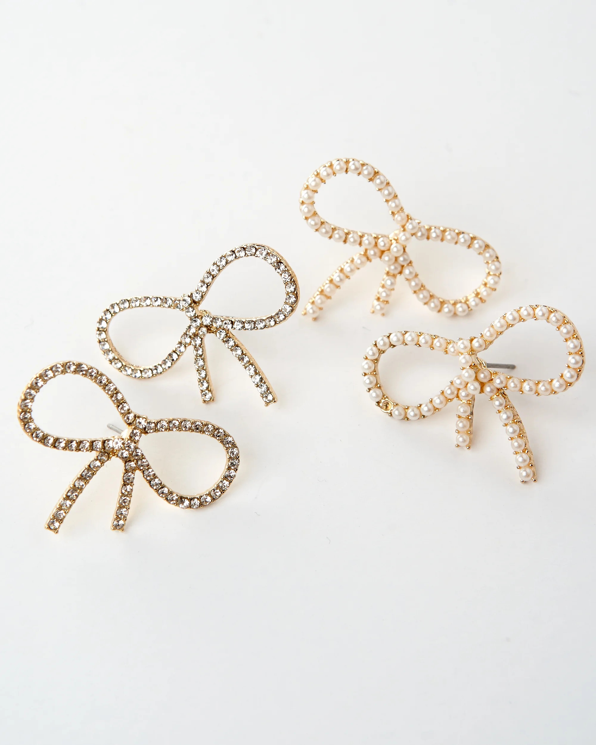 Set of Two Bow Pearl and Crystal Stone Earrings | Walmart (US)