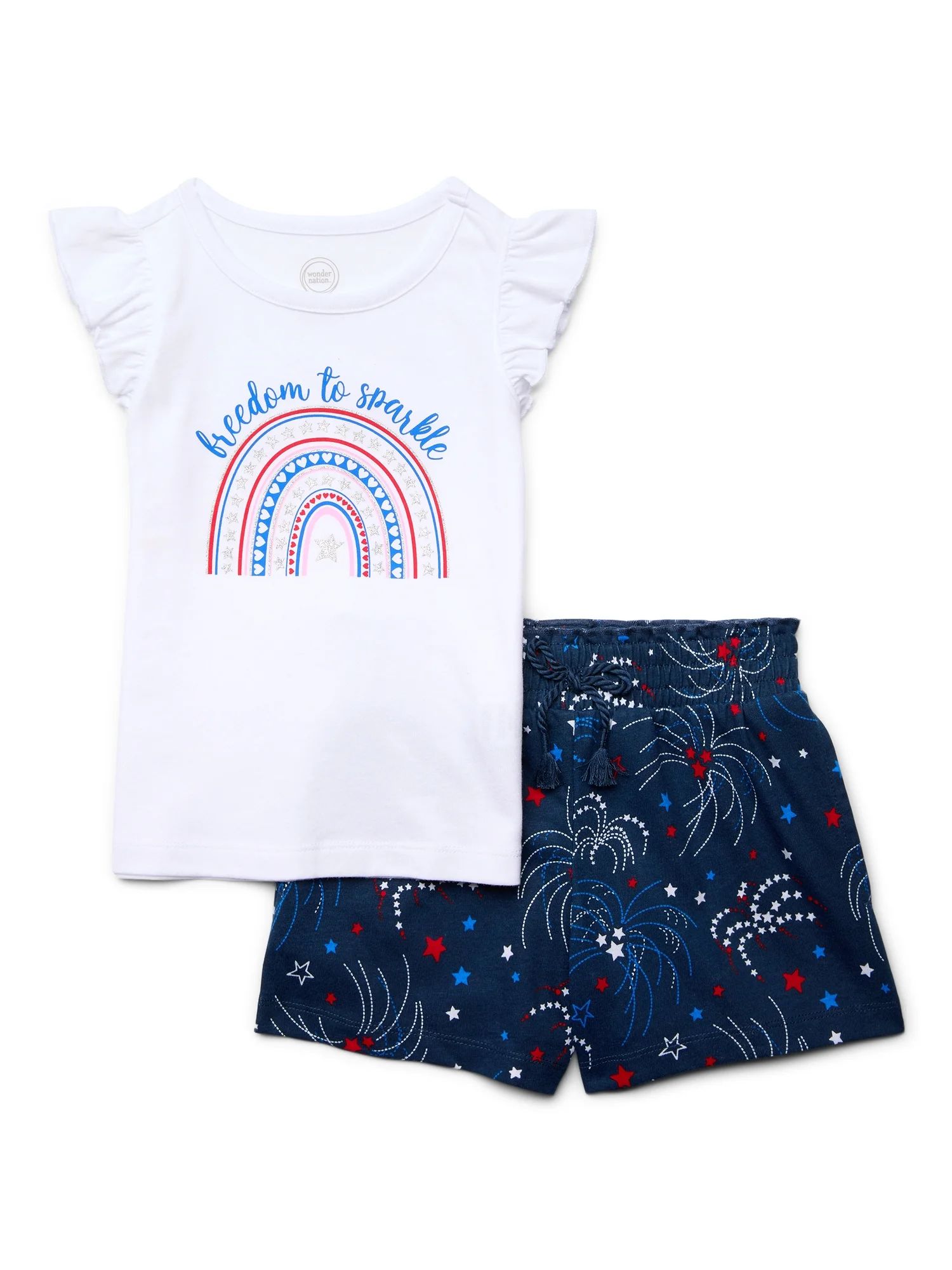 Wonder Nation Girls Americana Graphic Tank Top and Shorts Set, 2-Piece, Sizes 4-18 | Walmart (US)