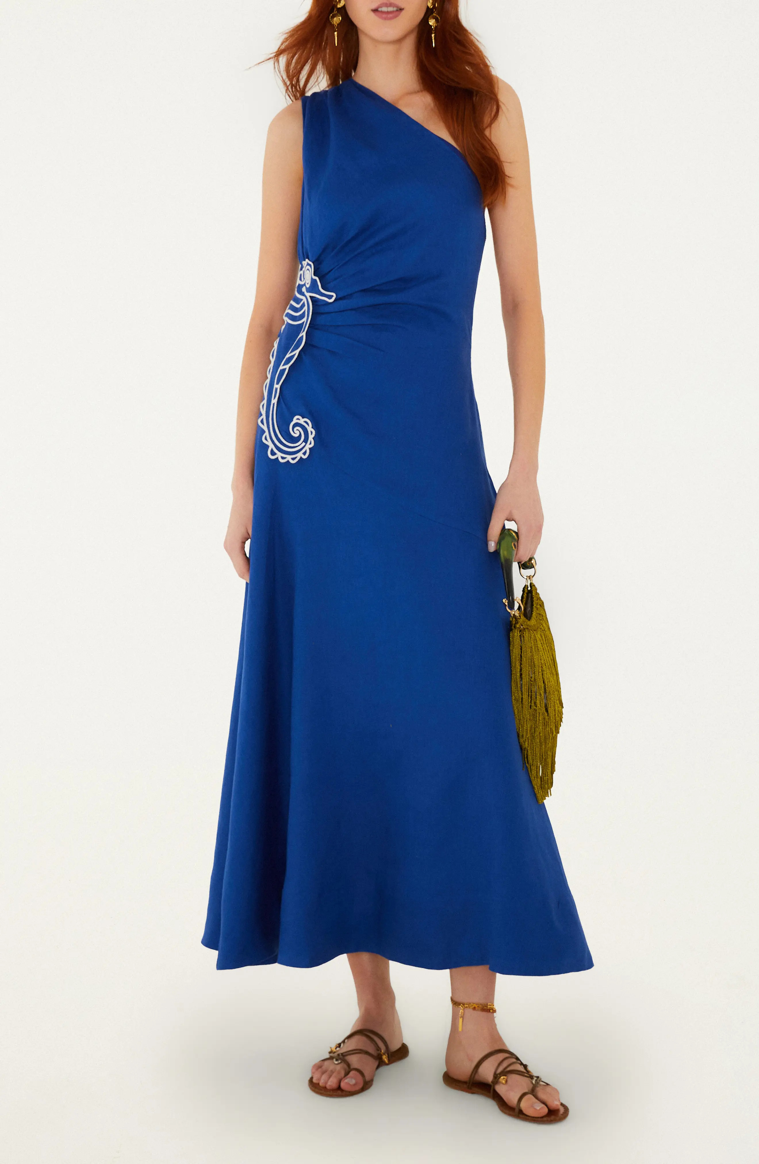 FARM Rio Embroidered Seahorse One-Shoulder Linen Dress (Women) | Nordstrom | Nordstrom