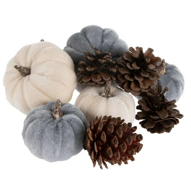 Gray and Ivory Velvet Pumpkins and Pinecones Home Autumn Fall Table Decoration Package - Walmart.... | Walmart (US)