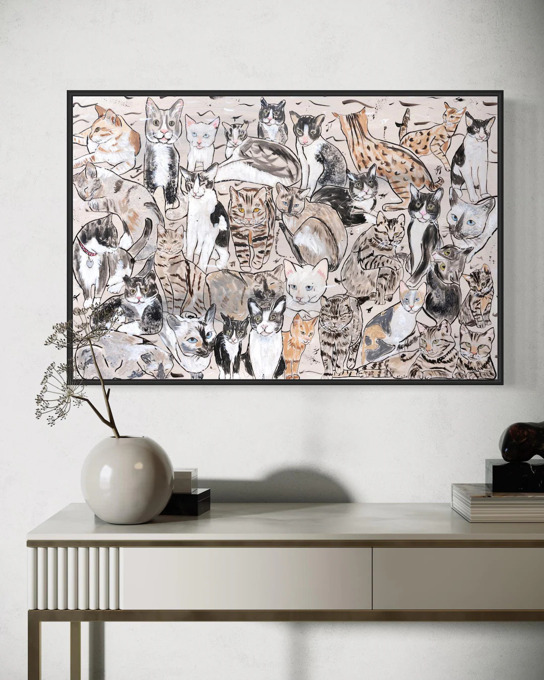 NEW! Mischievous Herd of Cats Abstract Canvas Wall Art Painting, Mid Century Modern Original Art ... | Etsy (US)