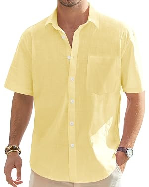 J.VER Men's Cotton Linen Short Sleeve Shirts Casual Lightweight Button Down Shirts Vacation Beach... | Amazon (US)