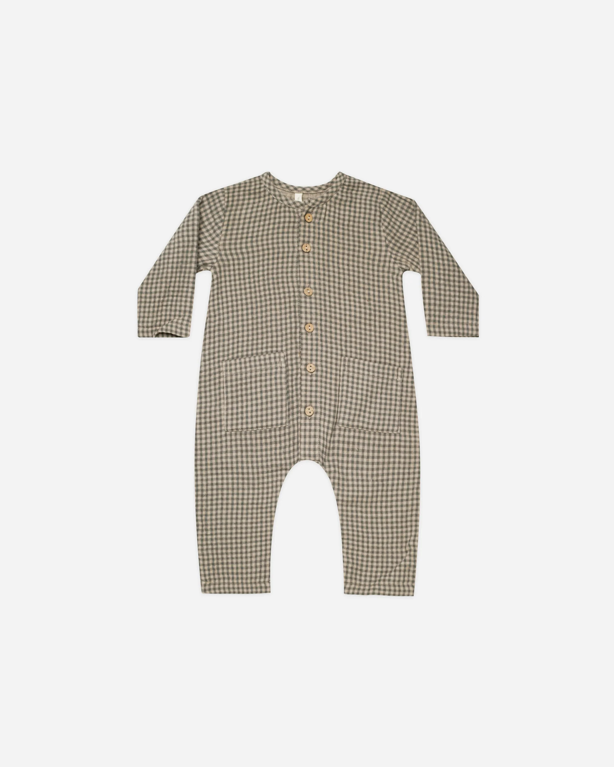 Pocketed Woven Jumpsuit || Forest Micro Plaid | Rylee + Cru