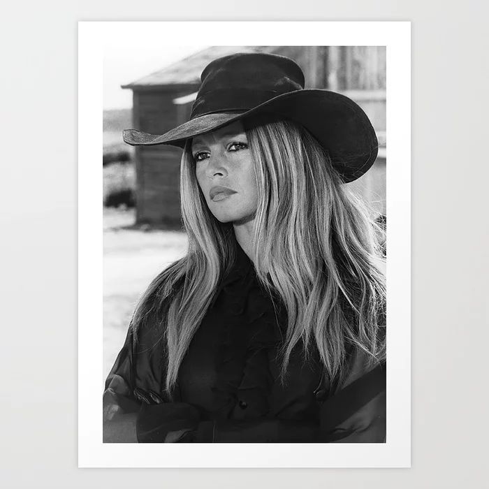 Brigitte Bardot in Black Hat Art Print | Society6