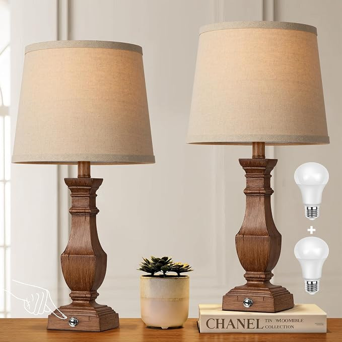 ROTTOGOON Dimmable Table Lamps Set of 2, Rustic Farmhouse Table Lamps for Living Room Bedroom, Be... | Amazon (US)