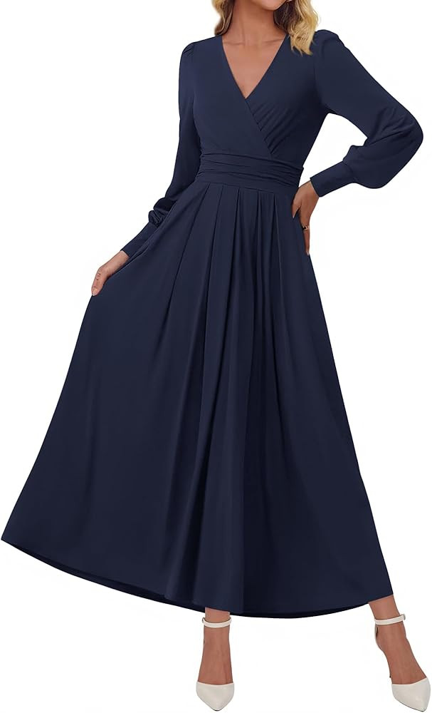 BTFBM Womens Long Sleeve Maxi Dress Fall 2025 Casual V Neck Knit A Line Flowy Pockets Elegant Par... | Amazon (US)