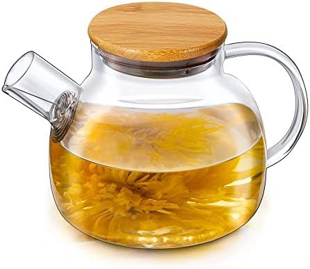 Amazon.com | Popward 1000ml /33.8oz Glass Teapot with Infuser and Bamboo Lid, Tea Pot for Loose T... | Amazon (US)