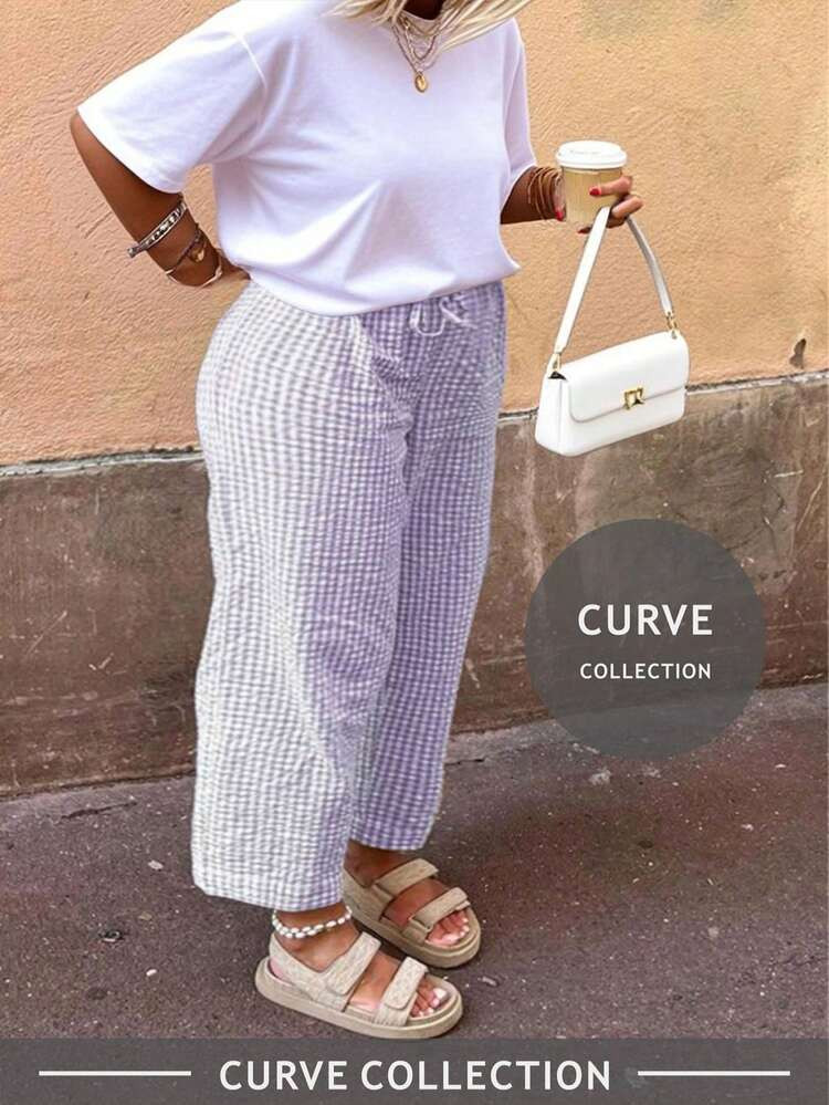 Festival Rave | Plus Size Striped Pants, Bohemian Beach Vacation Wide Leg Trousers, Women's Autumn 2025 Casual Chic Wardrobe Essentials - Music Ibiza & Derby Day Style, Back To School, Fall, Teacher For Women, Summer Fall Transition Essentials | SHEIN