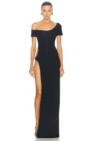 Sid Neigum Side Cutout Off Shoulder Dress in Black | FWRD 