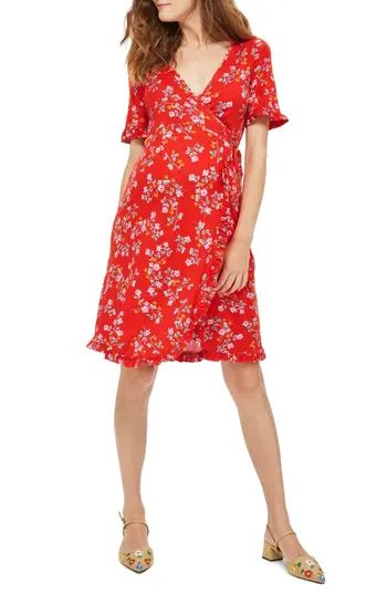 Women's Topshop Ditsy Floral Maternity Wrap Dress, Size 4 US (fits like 0-2) - Red | Nordstrom