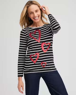 Stripe Sequin Hearts Tee | Chico's