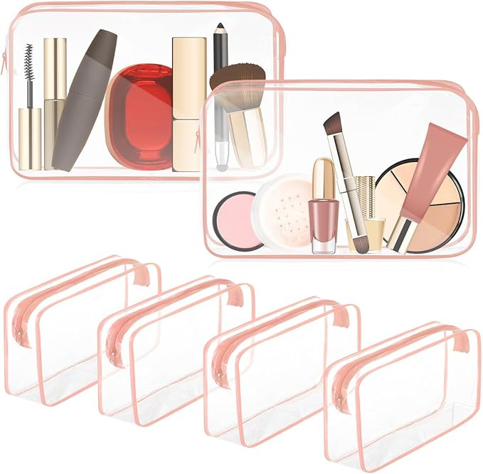 6 Pcs Clear Makeup Bag PVC Waterproof Portable Makeup Travel Bag with Zipper for Women Men Airpor... | Amazon (US)