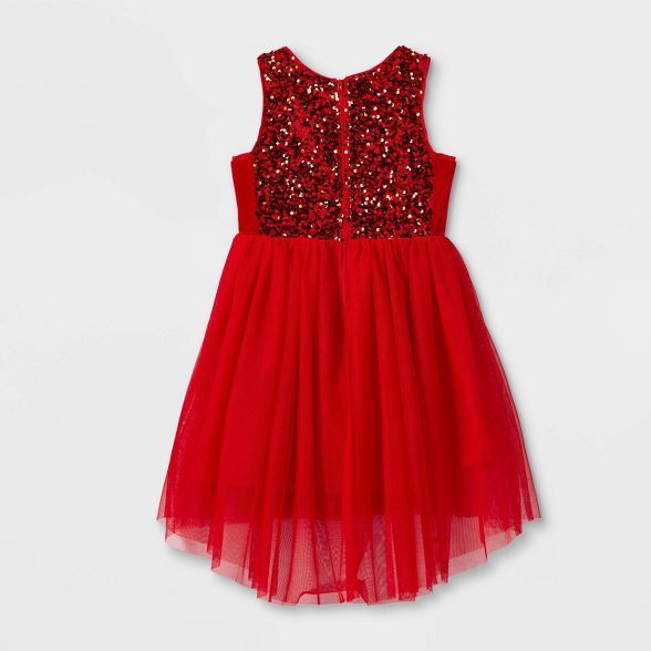 Girls' Sequin Tulle Sleeveless Dress - Cat & Jack™ Red | Target