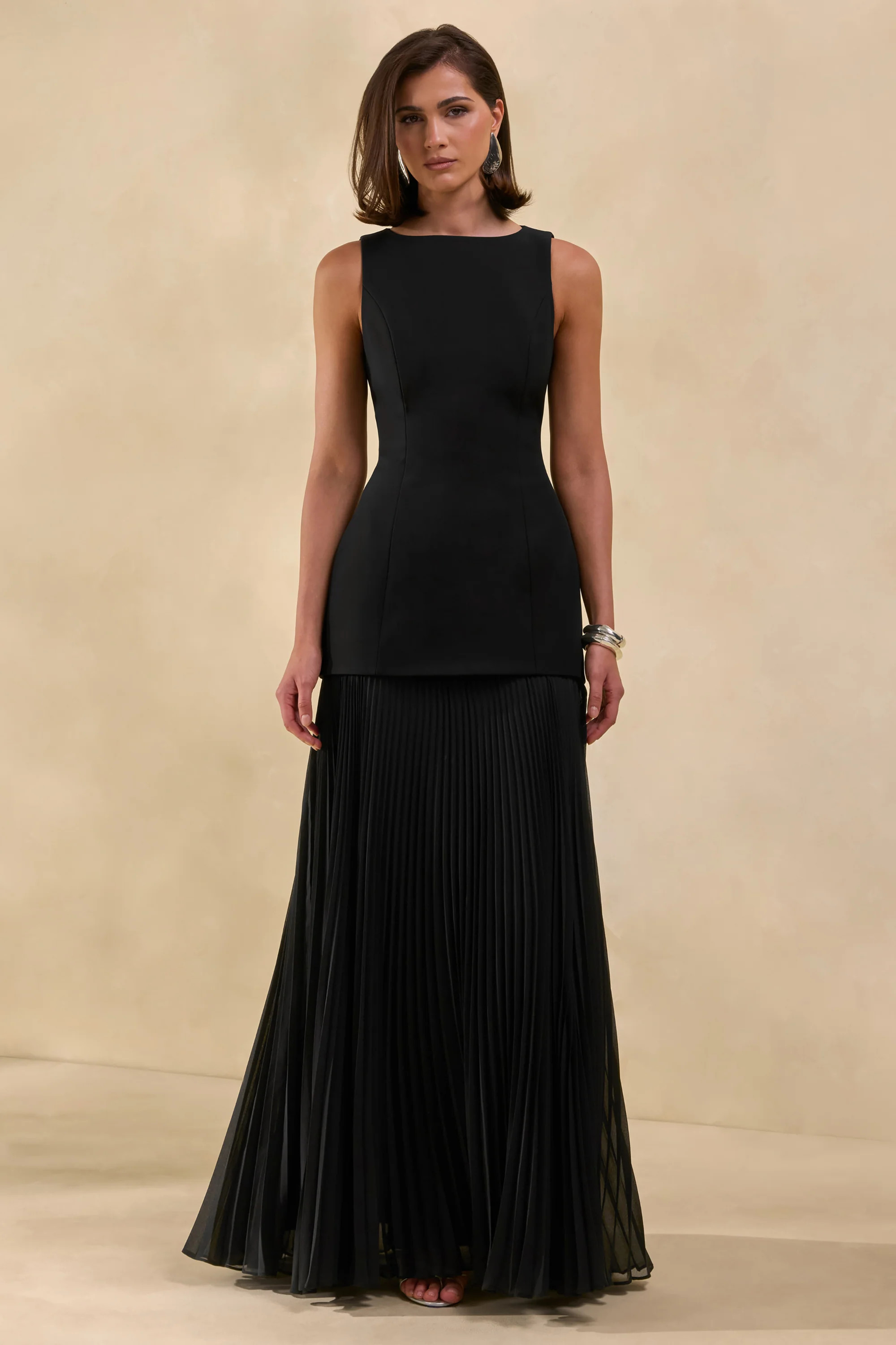Hadley | Black Boat-Neck Maxi Dress With Drop-Waist | Club L London