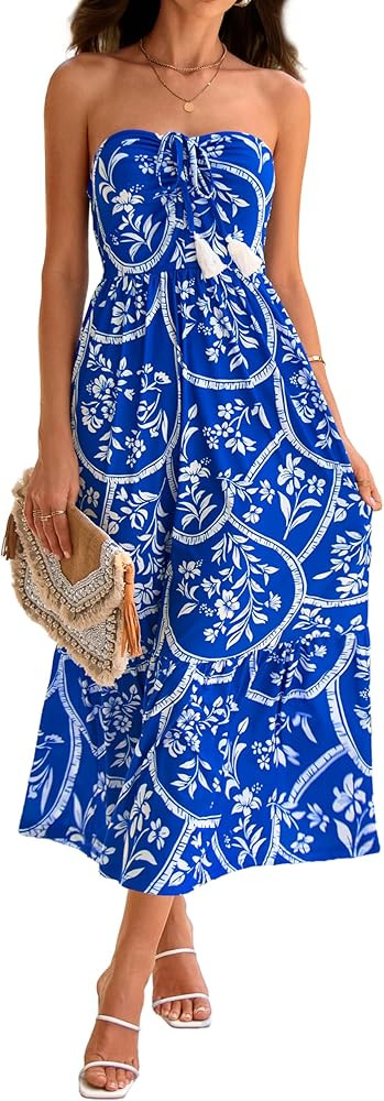 GRACE KARIN Summer Maxi Dresses for Women 2026 Floral Strapless Tube Top Boho Dress Flowy Beach V... | Amazon (US)