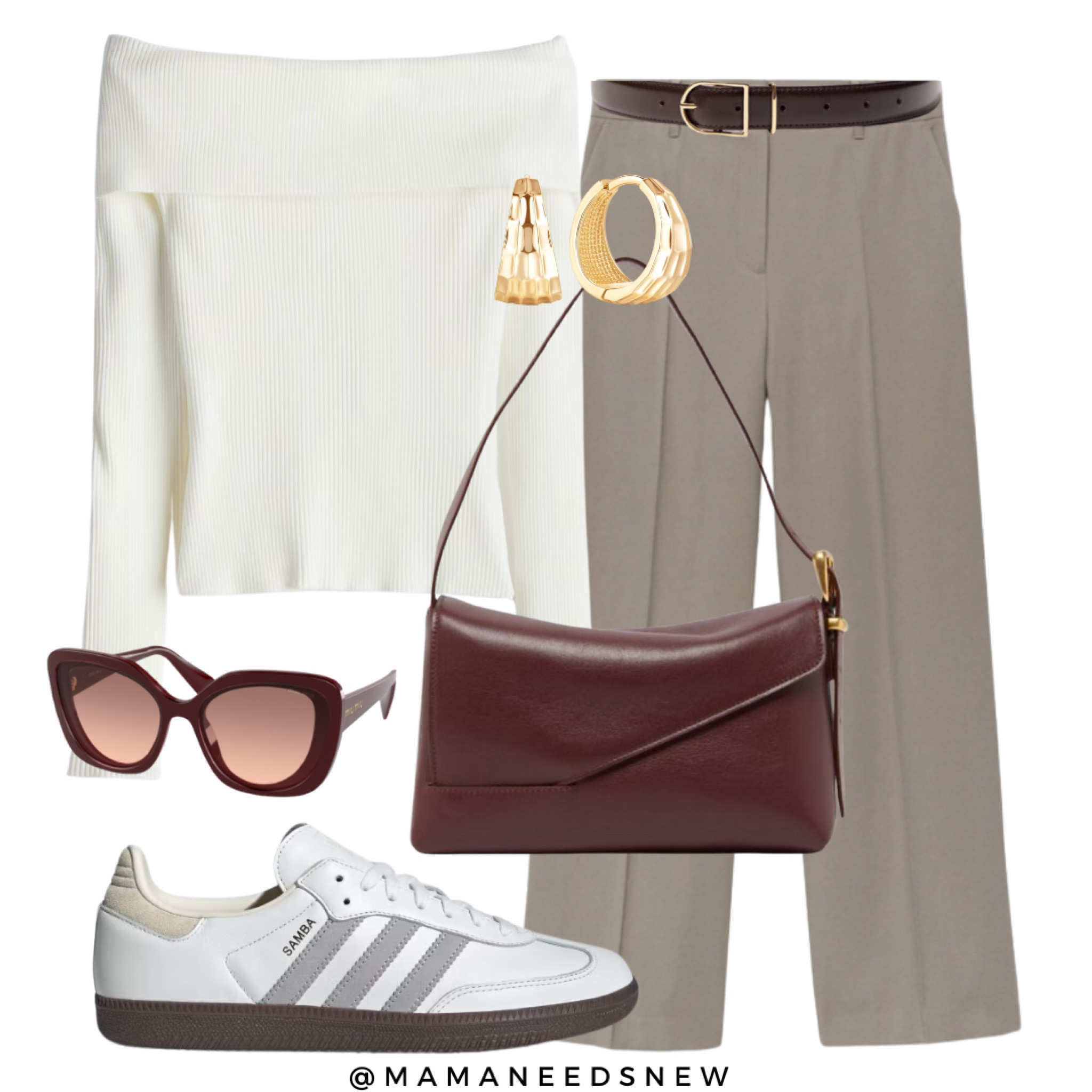 Off the shoulder top & trousers paired with Sambas for an elevated casual vibe 🤍

#LTKFindsUnder100 #LTKSeasonal #LTKShoeCrush