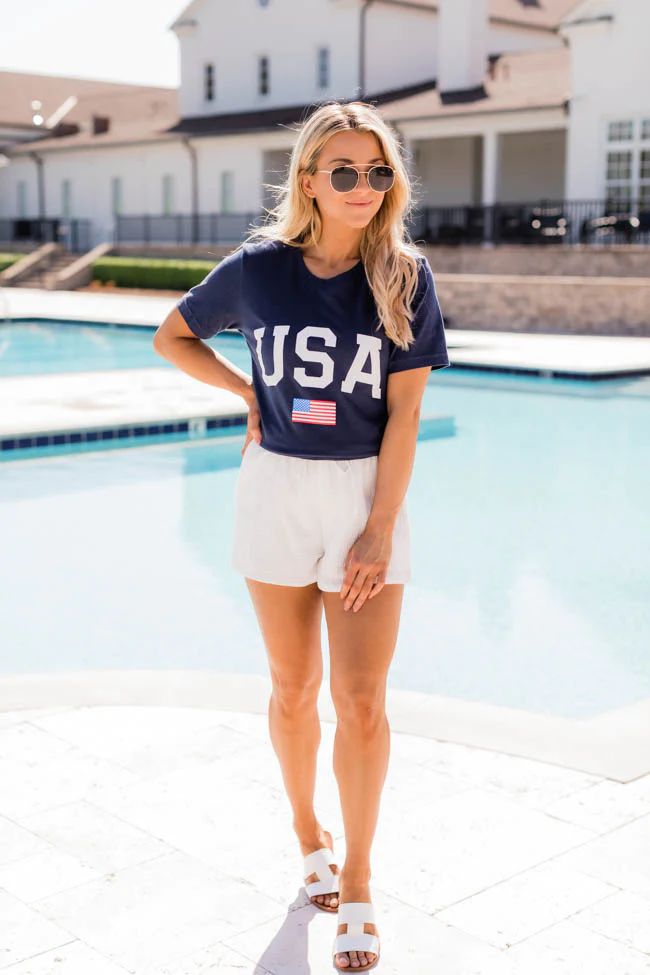 Athletic USA Flag Tee Navy | Pink Lily