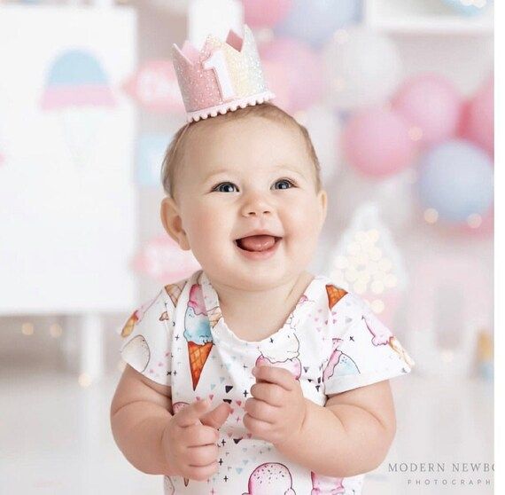 First Birthday Crown || Pastel Rainbow Birthday Crown Headband || Girl 1st Birthday Crown || Girl... | Etsy (US)