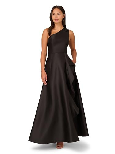 Adrianna Papell Women's One Shoulder Mikado Gown, Black | Amazon (US)