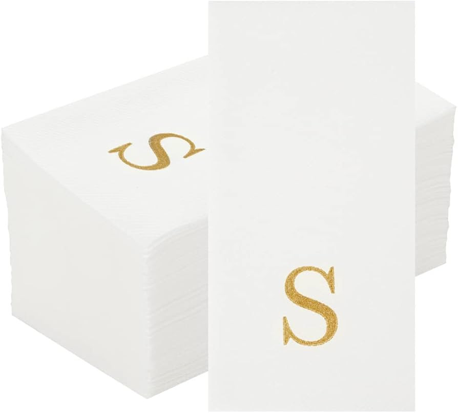 Luxenap 15.8 X 7.9 Inch Linen-Feel Guest Towels, 50 Lettered Hand Towels - Gold Letter 'S', Sans ... | Amazon (US)