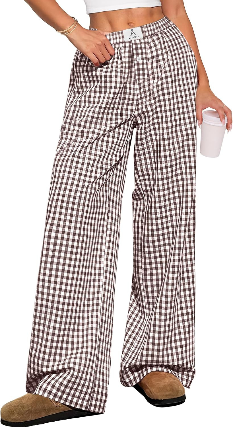 ANRABESS Womens Gingham Striped Boxer Pants | Amazon (US)