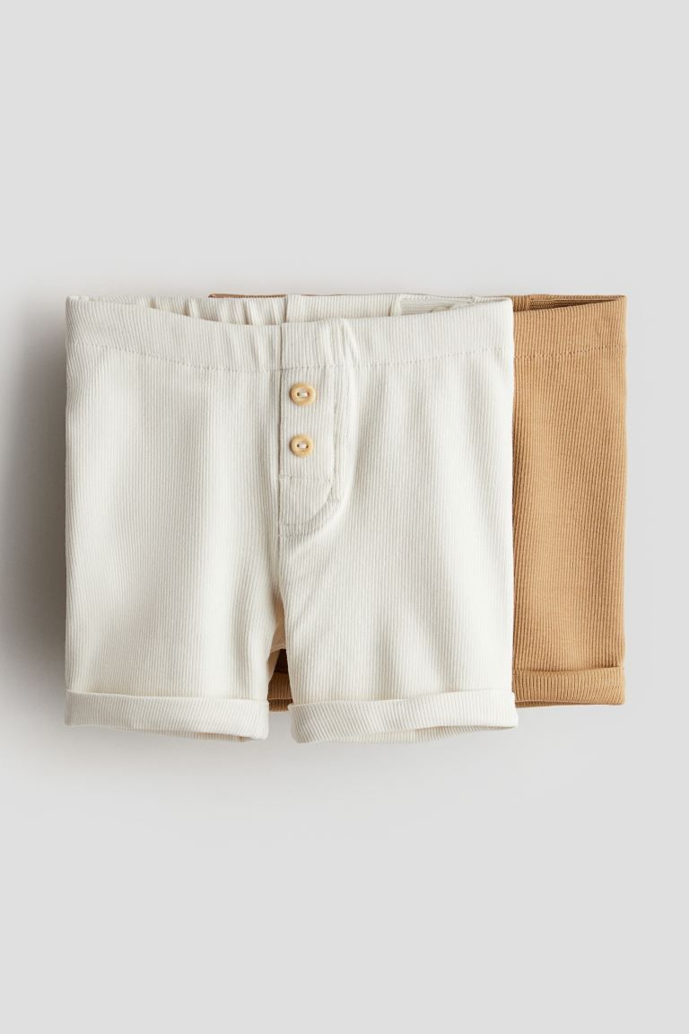 2-pack Cotton Shorts - White/dark beige - Kids | H&M US | H&M (US + CA)
