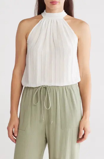 Renee C Sheer Texture Halter Neck Top in White at Nordstrom Rack, Size Large | Nordstrom Rack