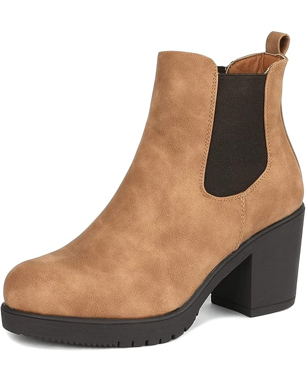 DREAM PAIRS Women's High Chunky Heel Chelsea Ankle Boots Slip On Elastic Fall Heeled Booties Shoe... | Amazon (US)