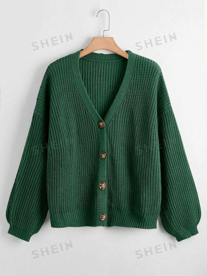 SHEIN Essnce Plus Button Front Drop Shoulder Cardigan | SHEIN