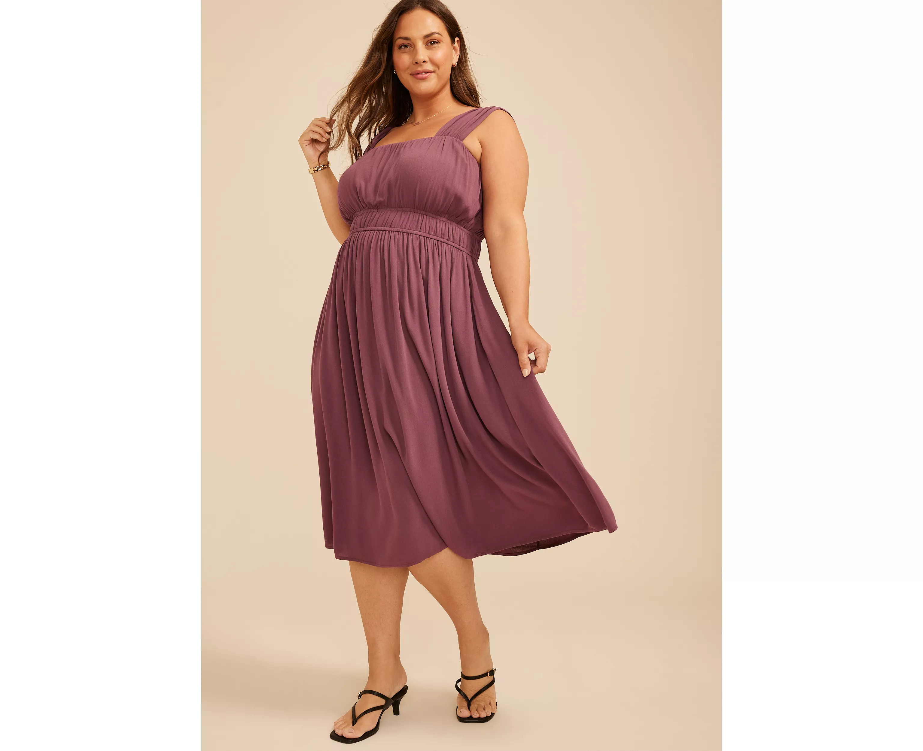 Plus Size Bare Ruched Empire Waist Midi Dress | maurices | Maurices