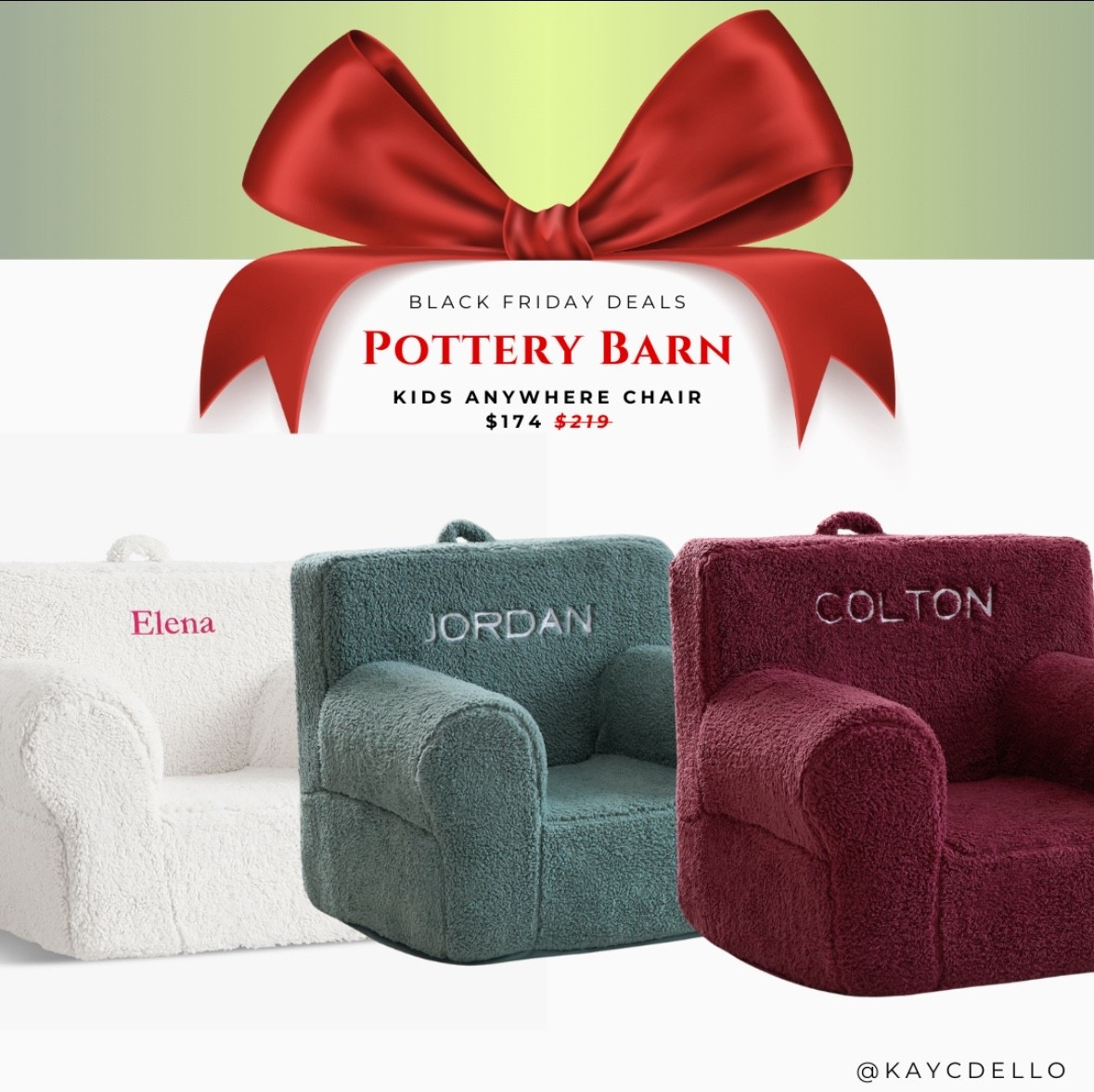 🎁 POTTERY BARN BLACK FRIDAY DEAL 🎁
The famous Kids Anywhere Chair is on sale — down to $174 from $219 🤩
Personalized, cozy, and the cutest gift they’ll use every single day!

✨ Perfect for playrooms, reading corners, movie nights & Christmas morning pics
✨ Tons of colors + name embroidery options
✨ One of those gifts that actually gets used 👏

Add to cart now before colors sell out! 🎄

#PotteryBarnKids #AnywhereChair #KidsGifts #HolidayDeals #ChristmasGiftIdeas #ToddlerMustHaves #GiftGuide2025 #Kaycdello

#LTKCyberWeek #LTKKids #LTKHoliday