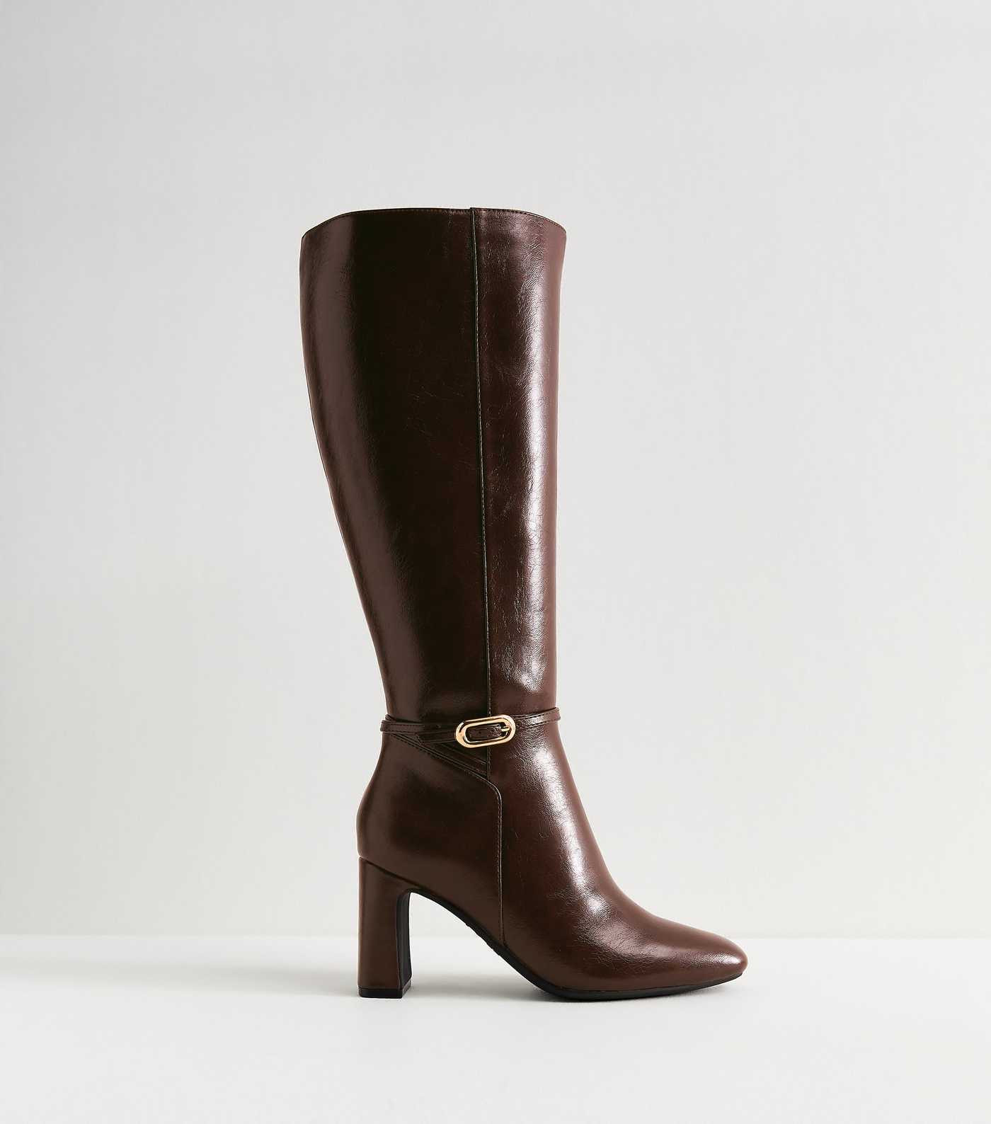 Dark Brown Faux Leather Knee High Boots | New Look | New Look (UK)