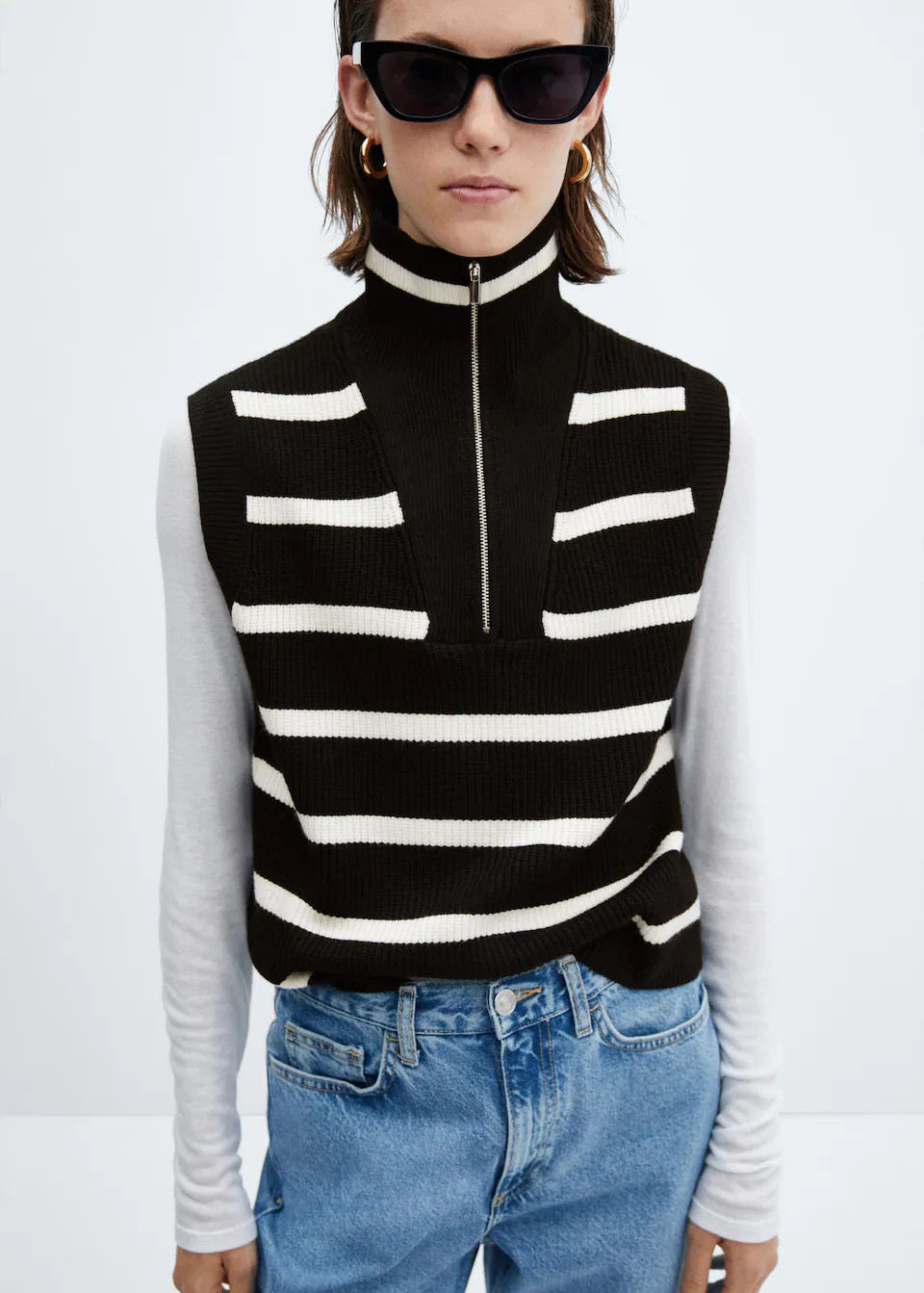 Striped gilet with zip | MANGO (UK)