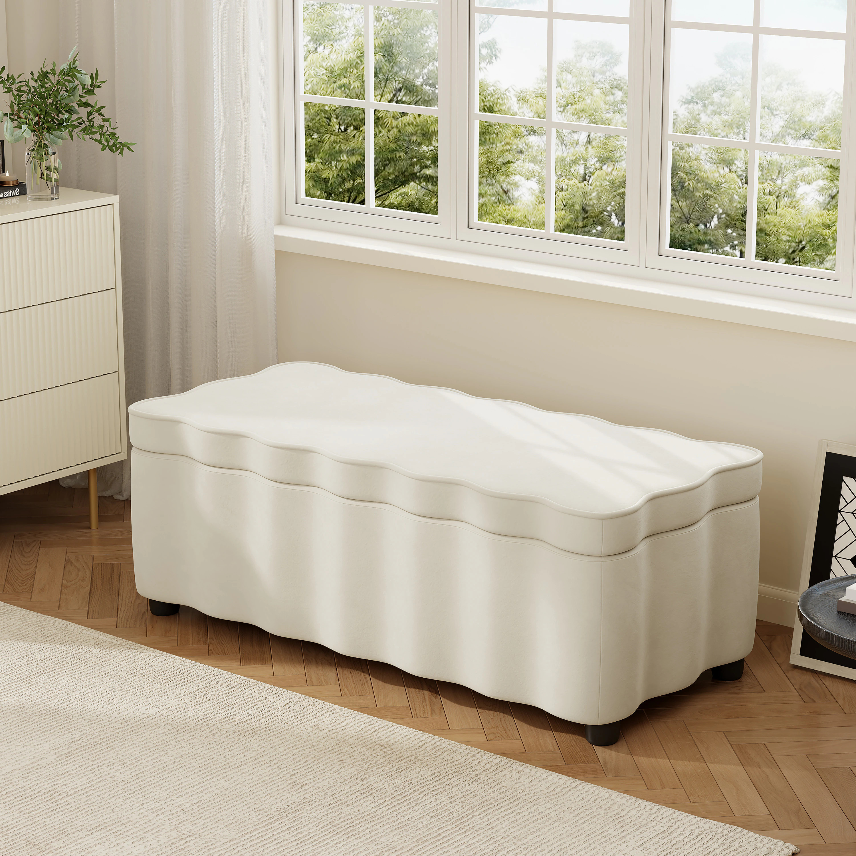 GDFStudio Anele Modern Upholstered Storage Ottoman-White one_size | 353753 | Lowe's