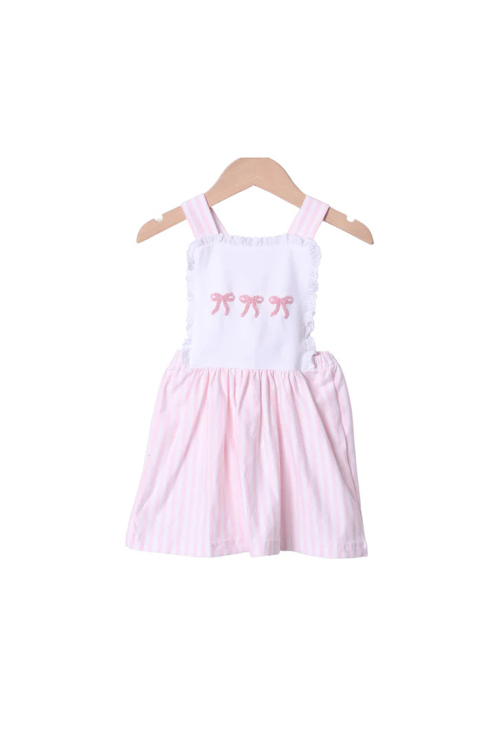 French Knot Bow Pink Stripe Sundress | The Smocked Flamingo