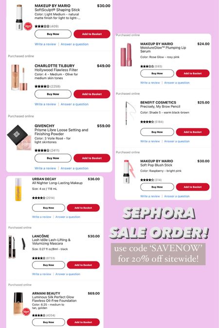 Spring Sephora sale makeup order // use code SAVENOW for 20% for sitewide